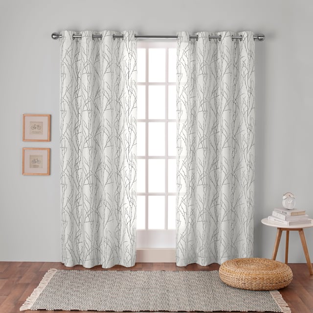 Exclusive Home Branches Linen Blend Grommet Top Curtain Panel Pair