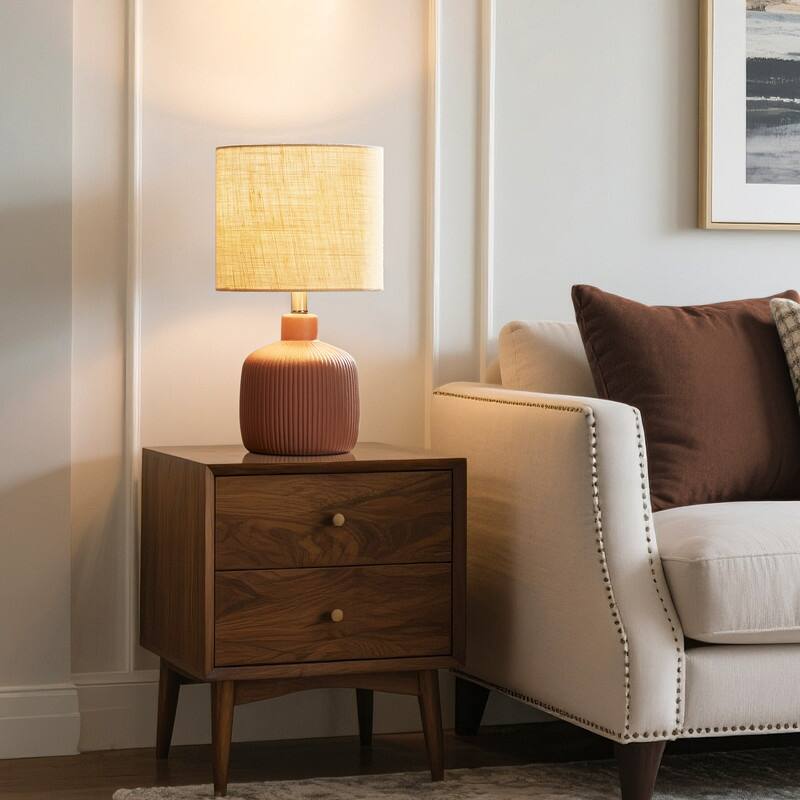 KAWOTI Fluted Ceramic Table Lamp (H18.25" x W10" x D10")