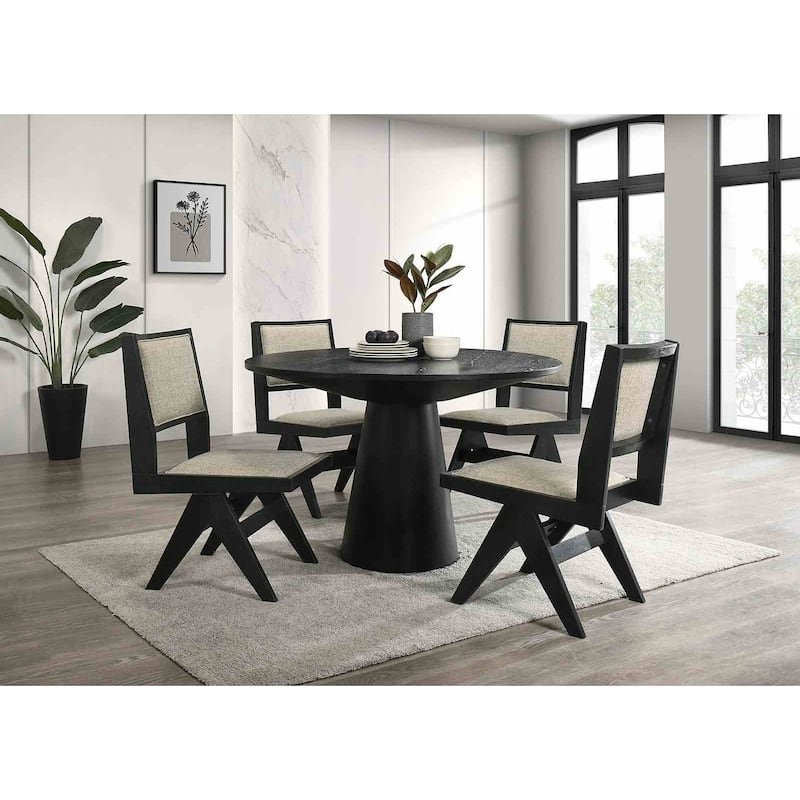 Round Modern Black Finish 5pc Dining Set Table and Chairs