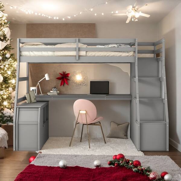 slide 2 of 13, Modern Twin Size Loft Bed With 7 Drawers,2 Shelves and Desk,Sturdy Construction