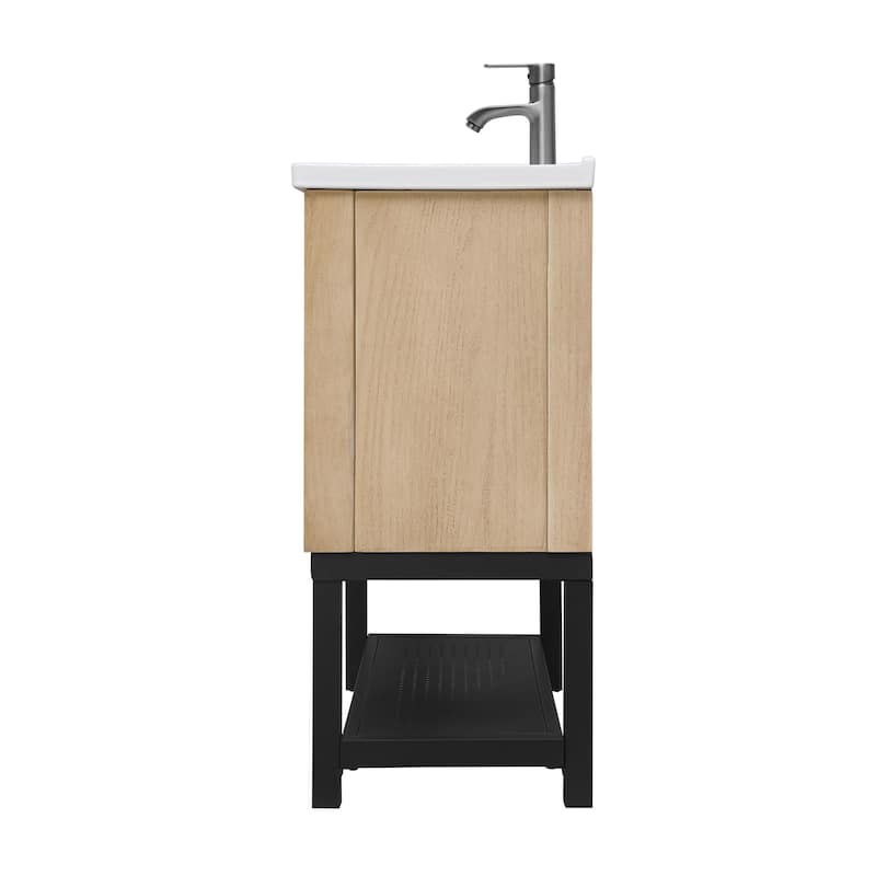 Roomfitters 36 Inch Bathroom Vanity with White Ceramic Sink and Faucet, Freestanding Cabinet with 2 Doors, Natural