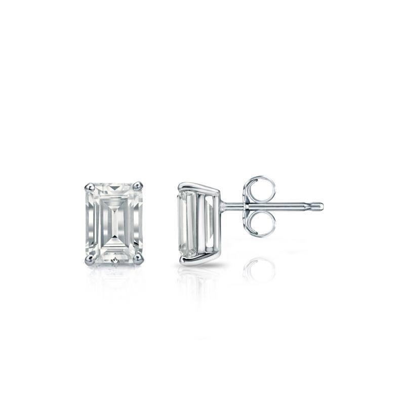 Auriya Natural Emerald-Cut 4-Prong Diamond Stud Earrings 1.00 to 3.00 ct. tw. Push-Back (F-G VS) - 1.50ct. tw. - Platinum - White