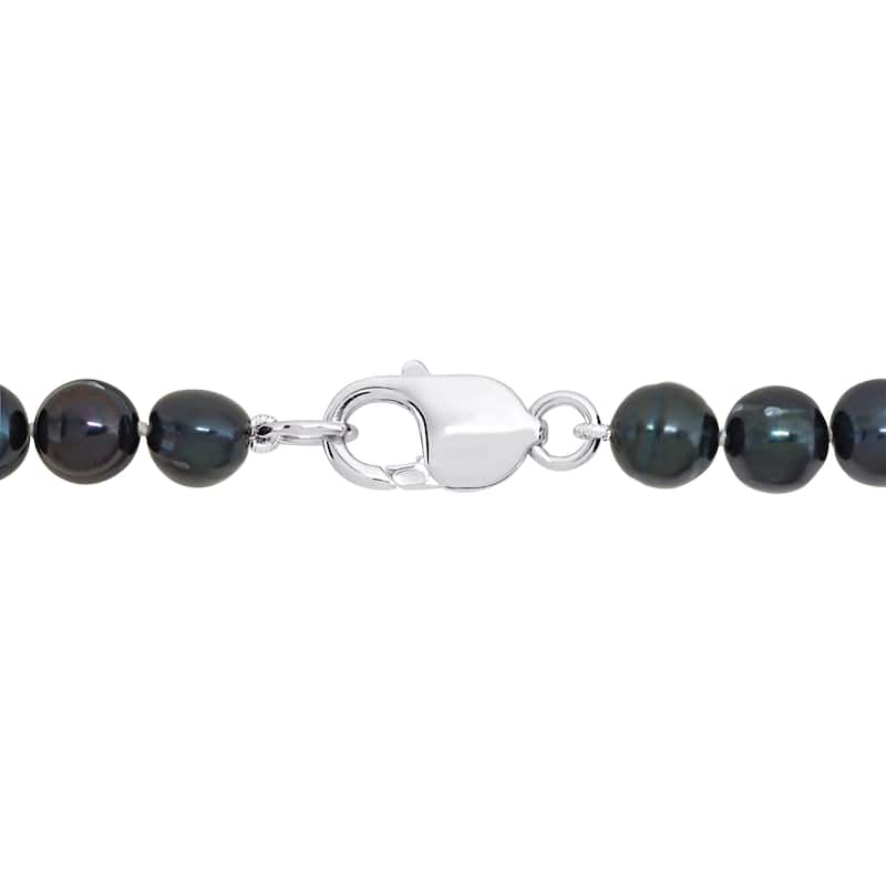 Miadora 8-8.5mm Off-Round Black Cultured Freshwater Men's Pearl Necklace with Large Sterling Silver