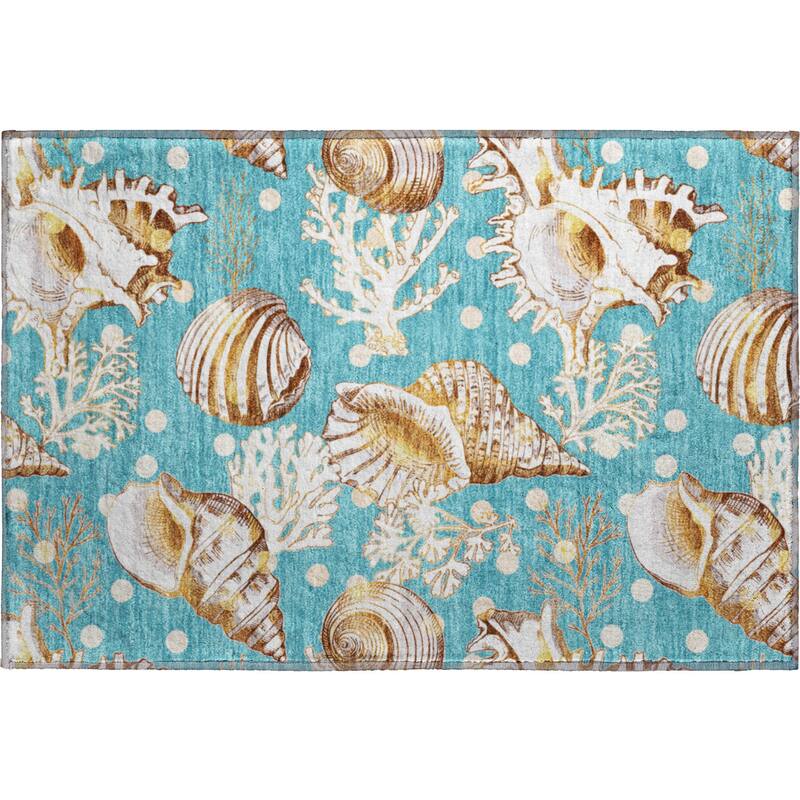Premium Washable Super Soft Coastal Seashells Mayfield Rug
