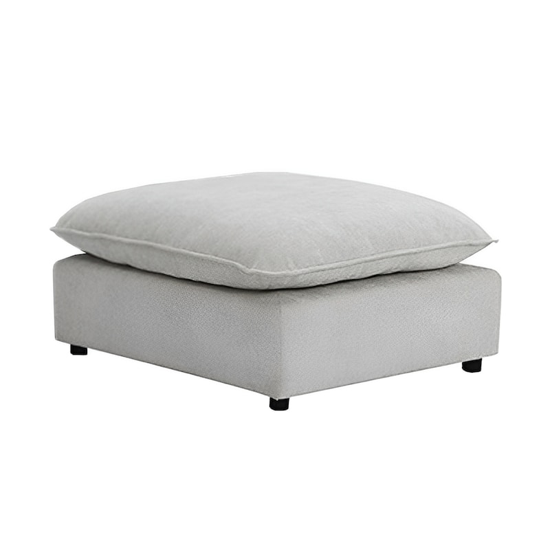 Boucle Fabric Upholstered Square Ottoman in Beige