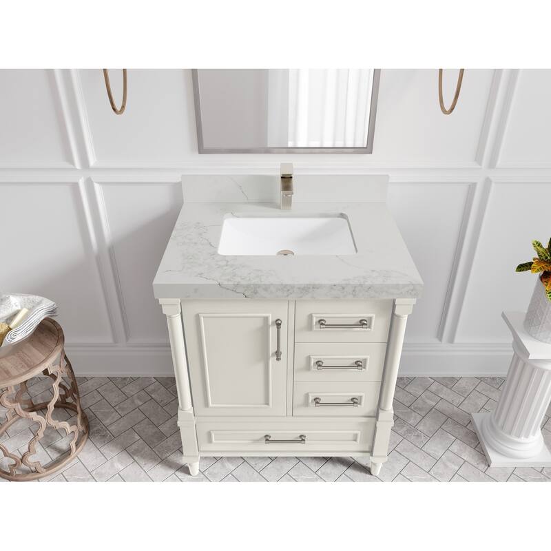 Willow Collections 30 in. W x 22 in. D Aberdeen Single Sink Bathroom Vanity with Countertop - 2” Calacatta Nuvo - Ivory