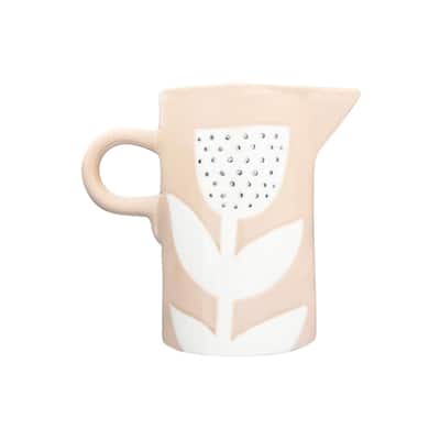 24 oz. Stoneware Pitcher with Hand-Painted Flower Design