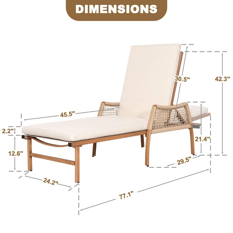 Outdoor Aluminum and Rattan Chaise Lounge Chair with 6 Adjustable Backrest