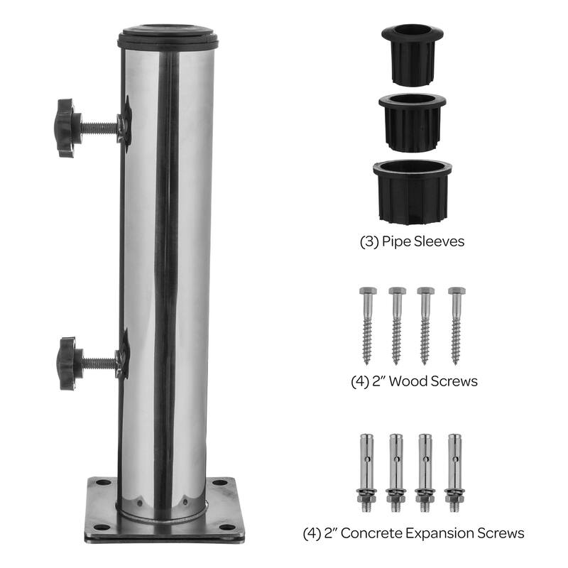 Deck Umbrella Base - Adjustable Inground Umbrella Stand for 1.25-2.2in Diameter Pole by Pure Garden (Silver)