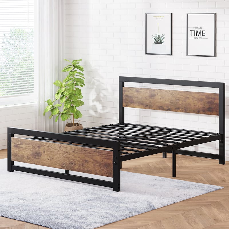 Heavy Duty 13.8-inch Metal Platform Bed Frame Sturdy Iron slats