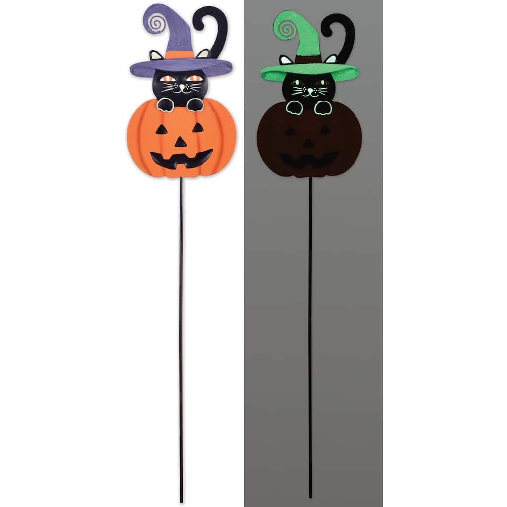 Cat and Pumpkin Plant Pick -Set of 2