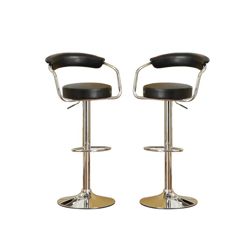 Set Of 2 Black Faux Leather Bar Stools