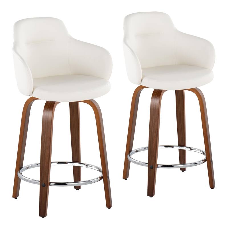 Carson Carrington Iglabo 24" Fixed-Height Counter Stool with Bent Wood Legs and Round Footrest (Set of 2)