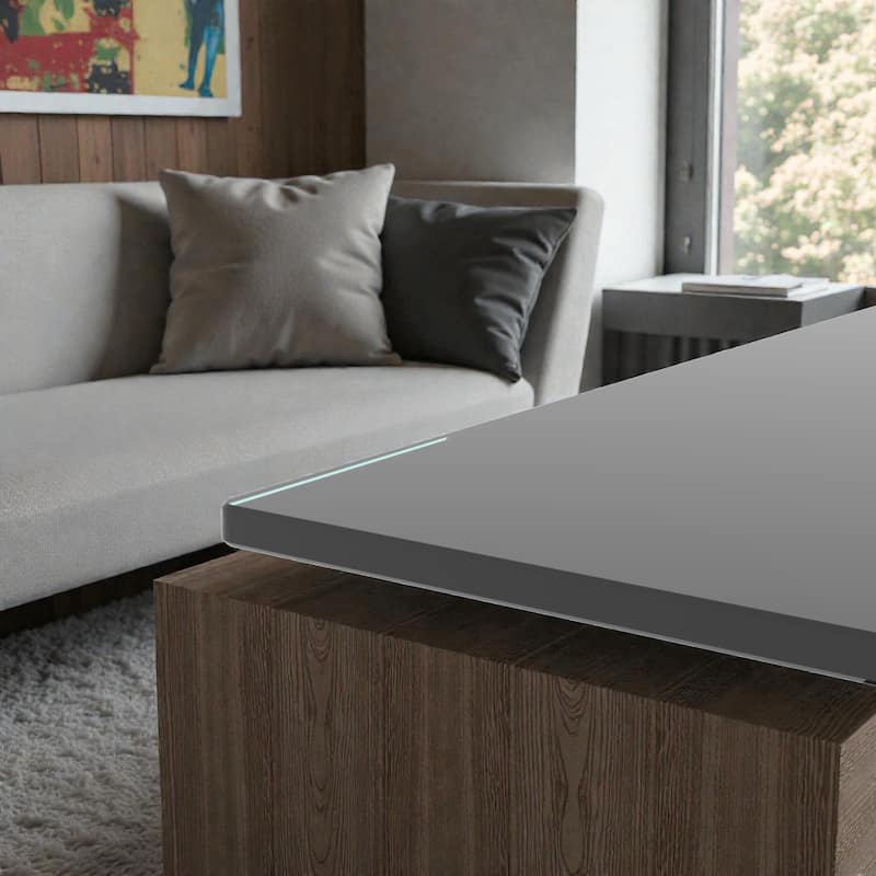 Rectangle Glass Coffee Table with Storage Shelf, Modern Clear Glass Coffee Table with Metal Frame