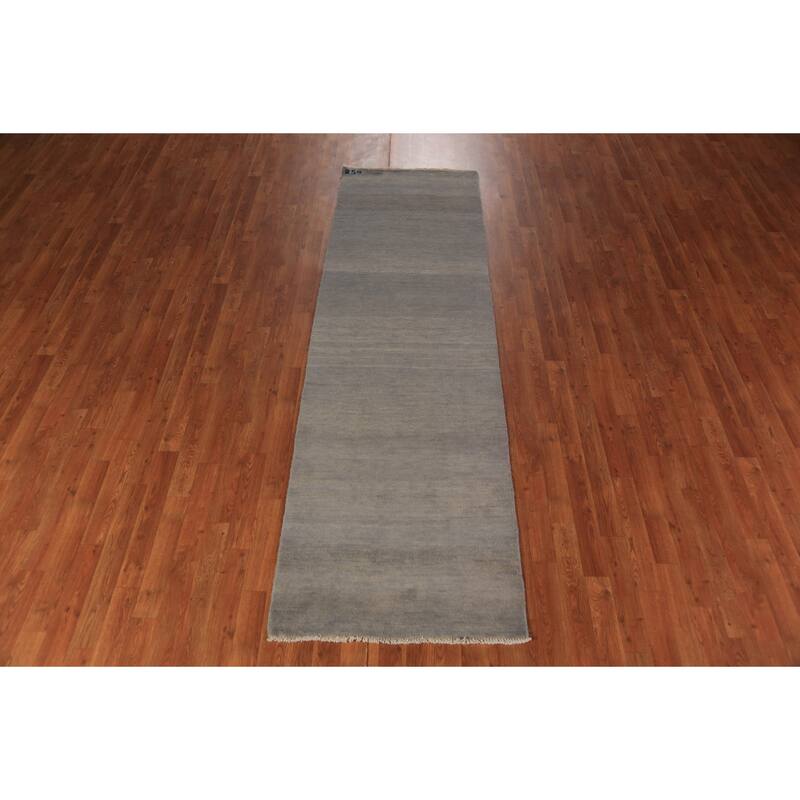 Gray Gabbeh Oriental Runner Rug Hand-Knotted Wool Carpet - 2'8" x 9'1"