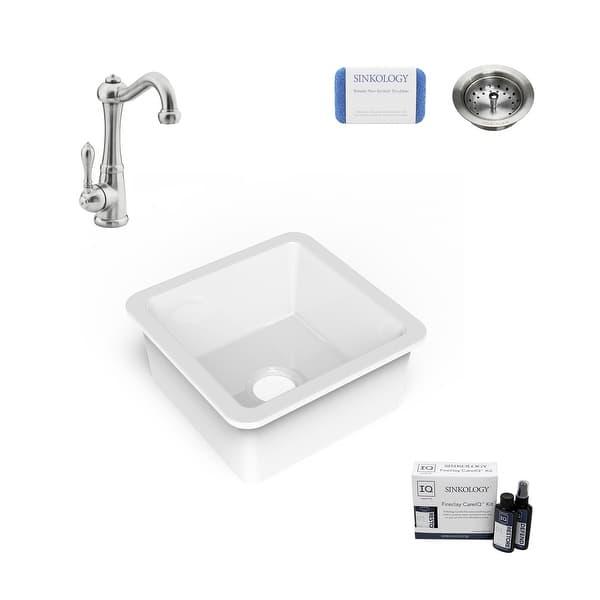 slide 2 of 5, Sinkology Eden Crisp White Fireclay 18" Single Bowl Undermount Kitchen Sink with Marielle Faucet Kit