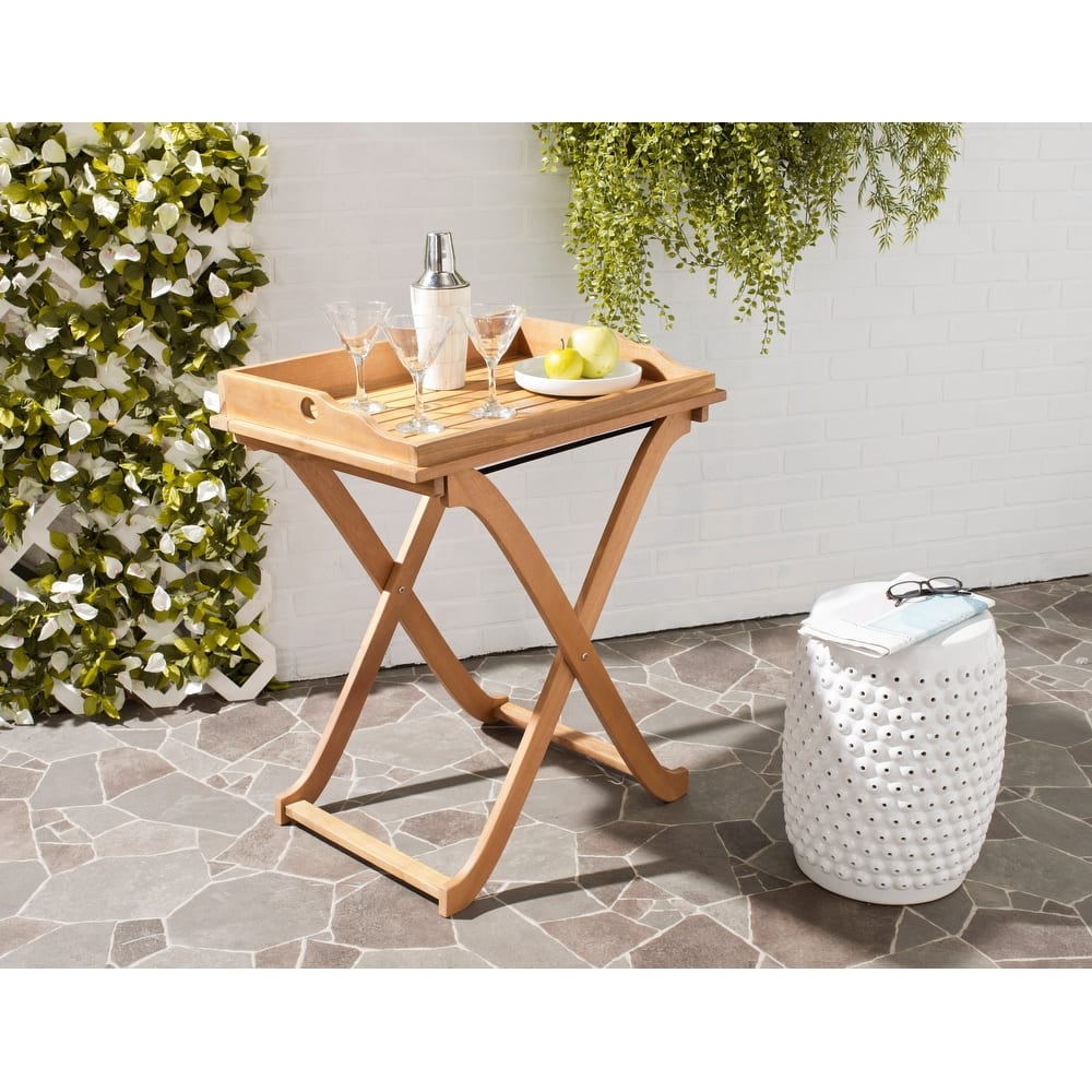 SAFAVIEH Outdoor Anastasiia Acacia Wood Folding Tray Table - 19Wx27Dx32H