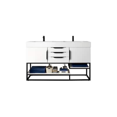 James Martin Vanities Columbia 59" Double Vanity, Glossy White with Matte Black Hardware