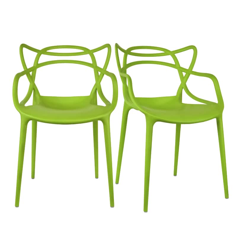 Modern Stackable Geometric Molded Stacking Chairs Dining Armchairs Indoor Outdoor Patio Work Office Kitchen (Set of 2)