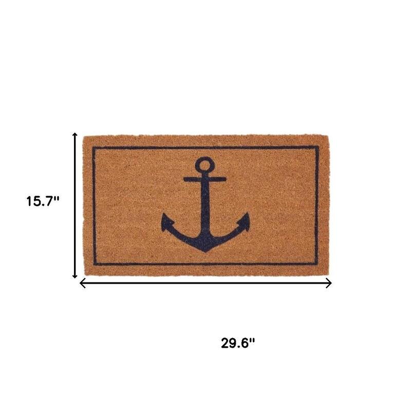 HomeRoots 16" X 30" Light Brown And Navy Blue Anchor Indoor Coir Door Mat - 15.70' X '29.60
