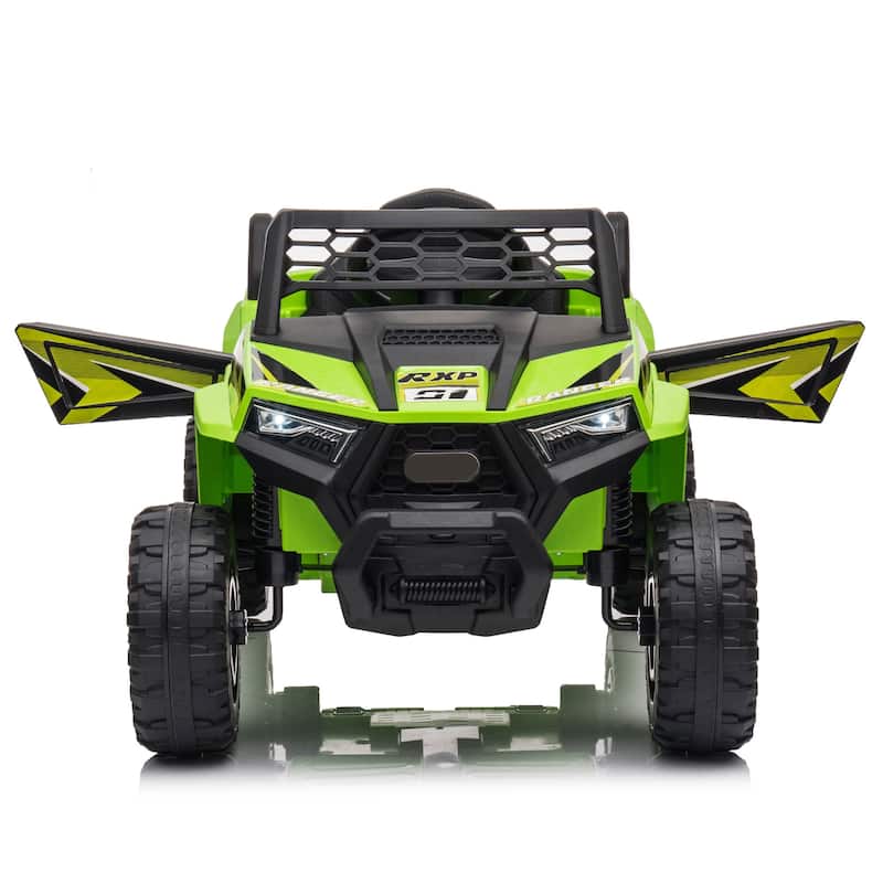 12V kids Ride On Mini UTV, Electric Car with Front LED Lights and Horn, Single Seat with a Safety Belt, Forward/Reverse Function - Green