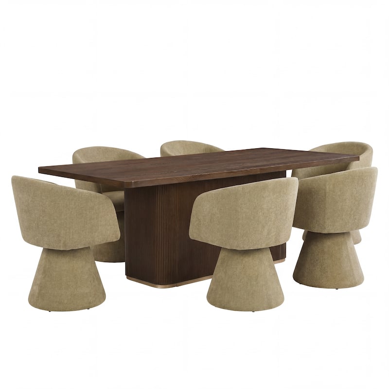 Christopher Knight Home - Melville 7-Piece Upholstered Swivel Dining Set with 84" Rectangular Pillar Base Dining Table