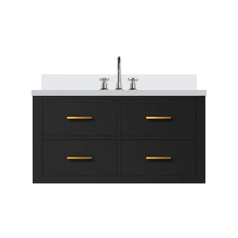 Castor Bath Vanity with Cultured Marble Top, Sink and Faucet - 36 inch - Black