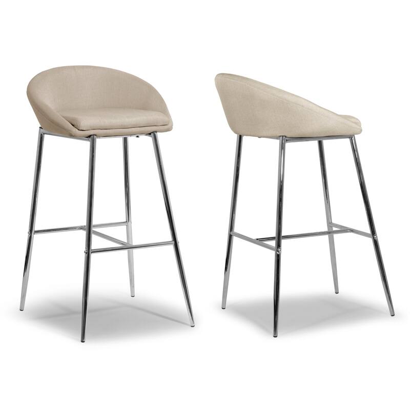 Agatha Modern Cream Fabric and Chrome Bar Stools (Set of 2)