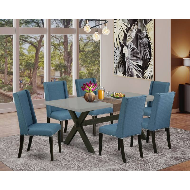 Modern 7-Piece Dining Set - Kitchen Table with 6 Parsons Chairs - Linen White Finish - 72
