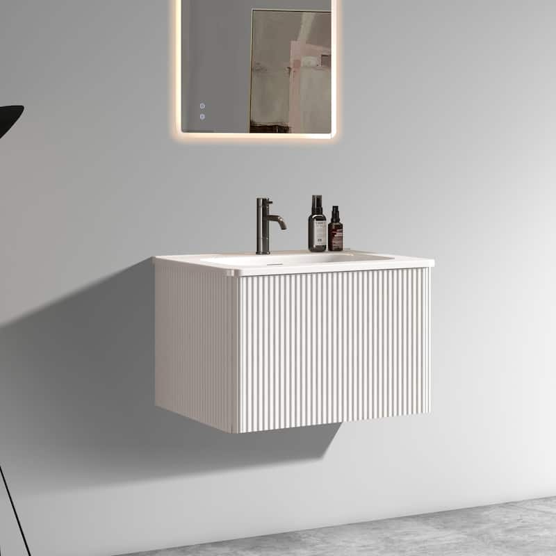 Modern Wall Mounted Striped Bathroom Vanity with Ceramic Sink