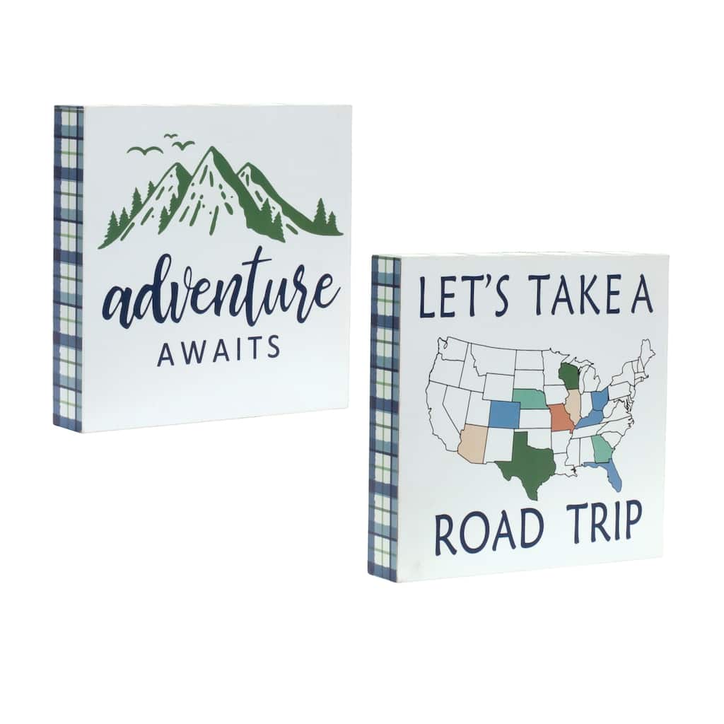 Adventure and Road Trip Block Sentiment Signs - 8" - Set of 4