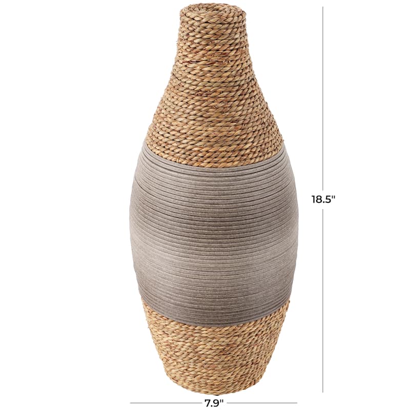 Brown Seagrass Handmade Teardrop Wrapped Decorative Vase with Layered Gray Paneling