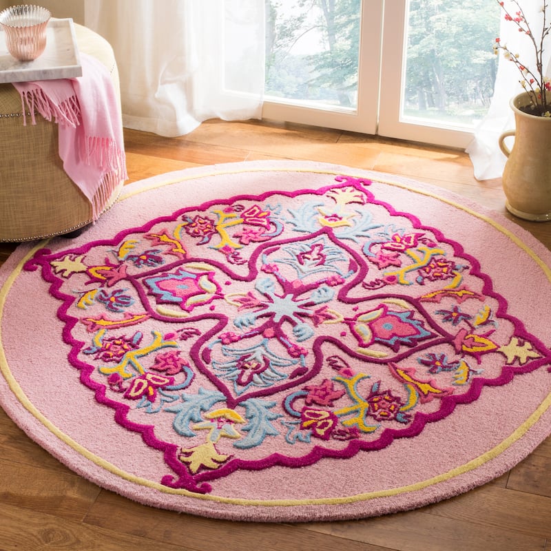 SAFAVIEH Handmade Bellagio Junie Medallion Wool Rug - 5' Round - Pink/Multi - Round