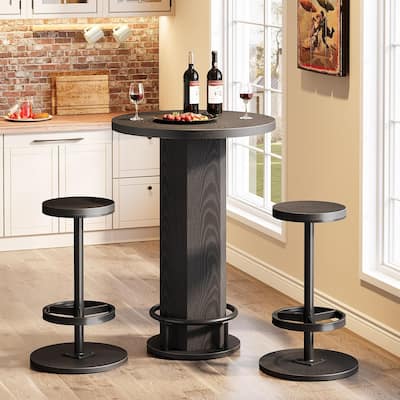 Industrial Round Bar Table with 2 barstools, Pub Table for Kitchen Nook, Apartment, Small Space