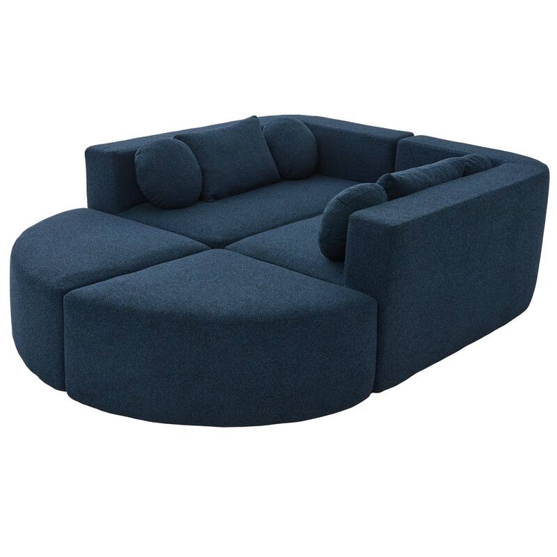 U-Shape Modular Sectional Sofa, Boucle Upholstered Boneless Couch, Compression Sofa with 4 Throw Pillows & 2 Cushions