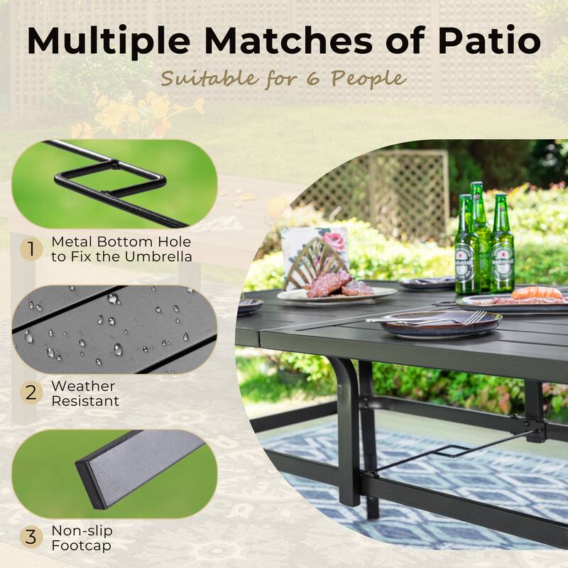 MAISON ARTS 7-Piece Patio Dining Set Metal Rectangle Table and 6 Textilene Dining Chairs