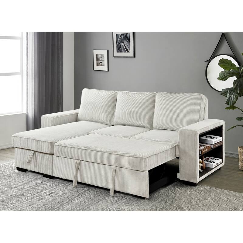 Roomfitters L Shaped Sectional Sofa Bed with Pull Out, Storage Chaise and USB Cup Holder