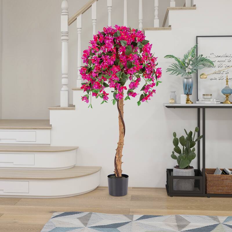 Gymax 4.5FT Artificial Tree Azalea Artificial Tree w/ Plastic Pot for