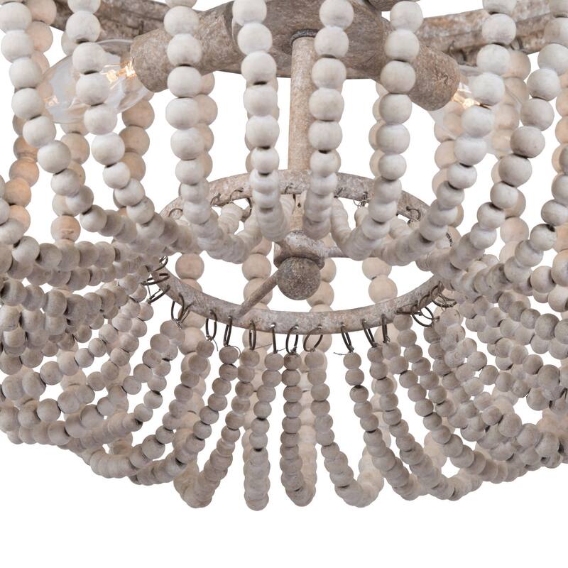 Boho Wood Beads 4-light Chandelier Empire Weathered Coastal Ceiling Light for Dining Room - D15.5"*H87"