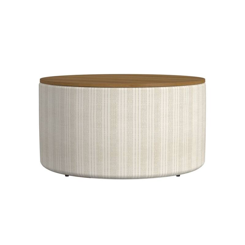 HomePop Round Storage Ottoman table with Wood Top
