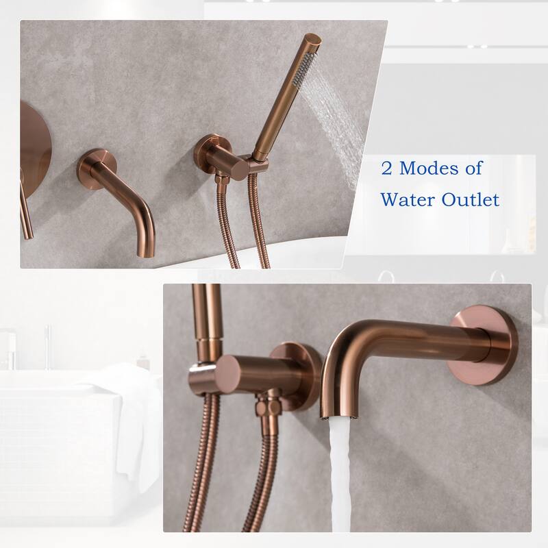 Modland Luxury Wall Mounted Bathtub Faucet With High-pressure Handheld Shower and Tub Spout