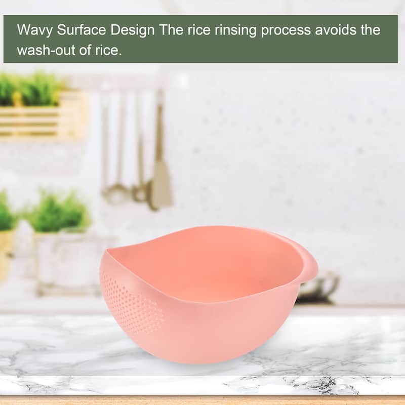 2pcs Rice Washing Filter Strainer Basket Rice Sieve Fruit Drain Bowl - Pink