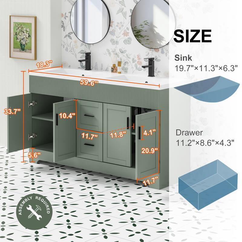 Modern 24"/30"/36"/48" Wave-Line Bathroom Vanity Set with Sink & Faucet