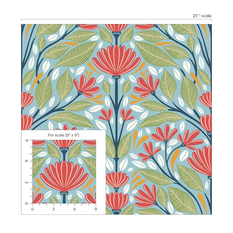 Seabrook Designs Carmela Folk Floral Unpasted Wallpaper