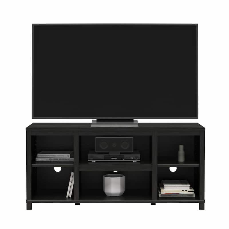 Anmytek Black Media Console TV Stand for up to 50 Inch TV, Open Shelf Entertainment Center