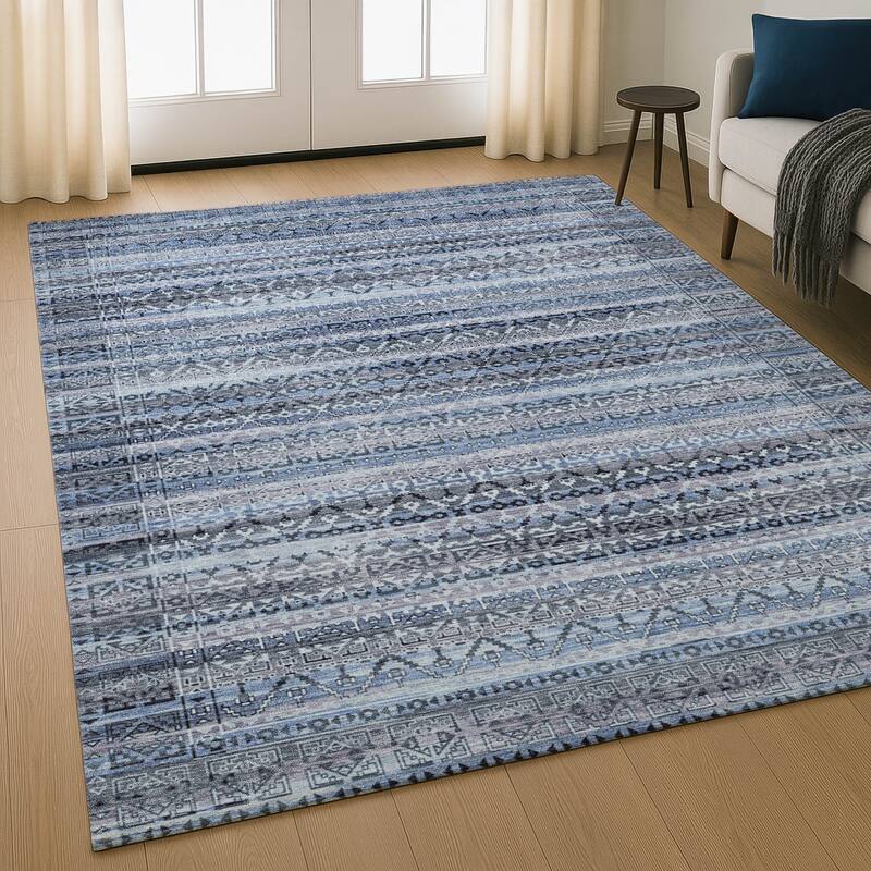 Premium Washable Super Soft Boho Stripes Mayfield Rug - Blue - 3' x 5'