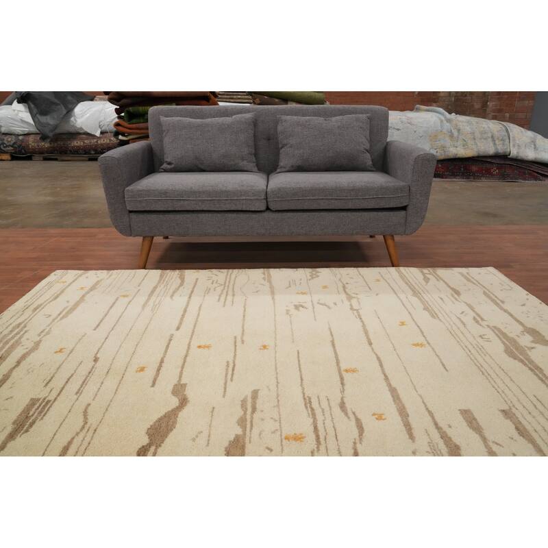 Hand Knotted Oriental 100% Wool Carpet Tribal Modern Beige & Ivories Gabbeh Area Rug - 7' 7'' X 5' 4''