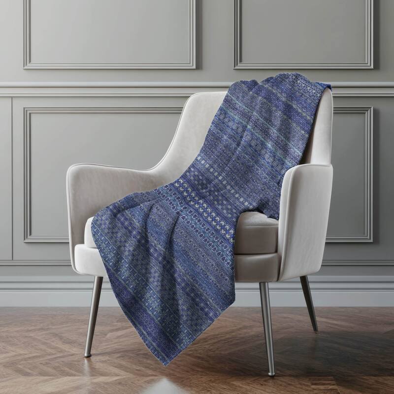 Premium Machine Washable Boho Stripes Sherpa Throw Blanket - Navy - 4'2" x 5'10"