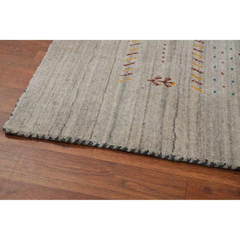 Hand Knotted Oriental 100% Wool Carpet Tribal Animal Pictorial Greys & Charcoal Gabbeh Area Rug - 9' 10'' X 7' 11''