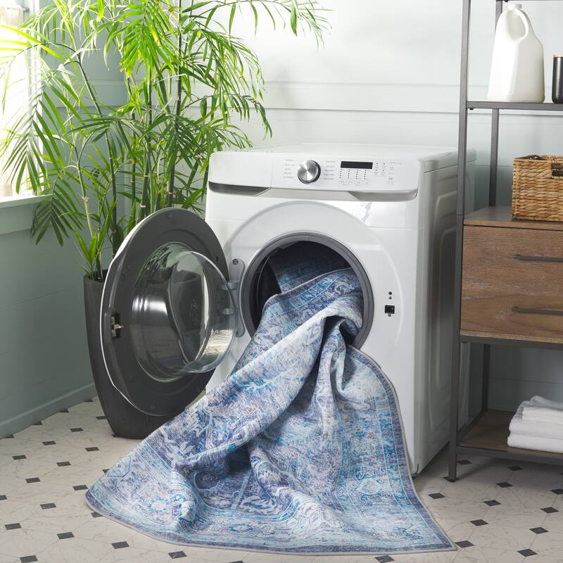SAFAVIEH Tucson Machine Washable Slip Resistant Dena Oriental Distressed - 2' 6" x 4' - Purple/Blue - Rectangle